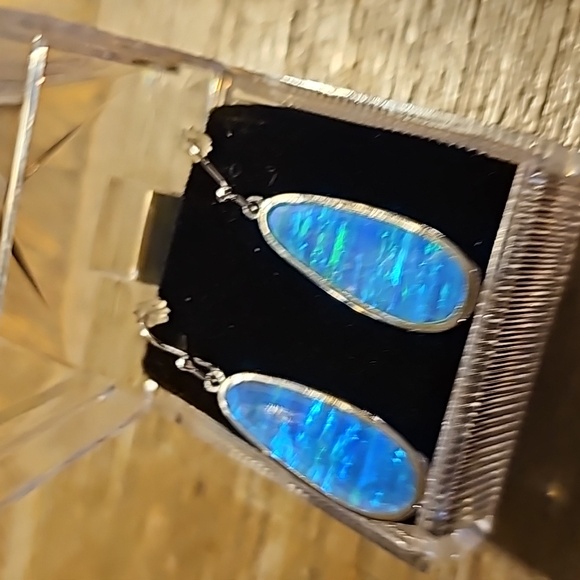 New Blue Opal sterling Earrings - Picture 4 of 5